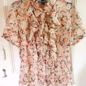 Lauren Ralph Lauren Sheer Floral Blouse size L